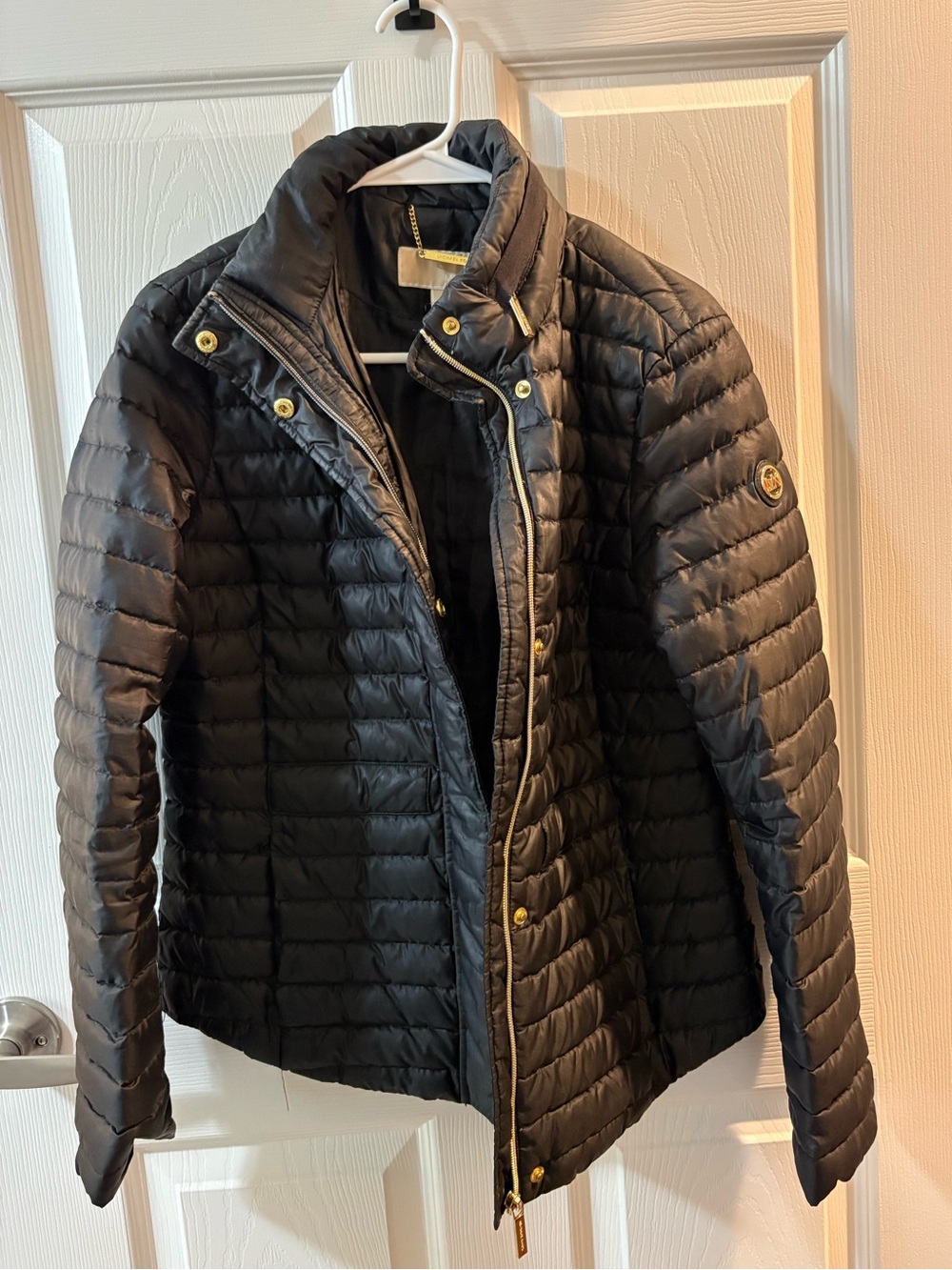 Michael Kors Black Quilted Puffer Jacket Gold Hardware Size Small